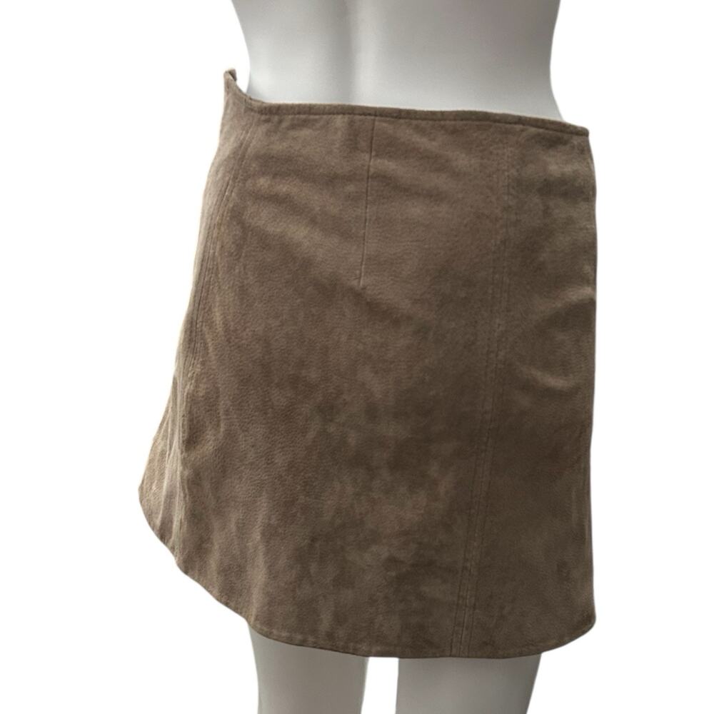 Blank NYC Sz 25 Midnight Tocker Suede Leather Mini Skirt Tan Side Zip Pocket - Picture 6 of 12